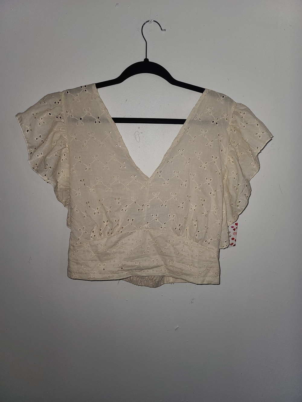 Free Kisses Cream Eyelet V-Neck Flutter Sleeve Blouse
